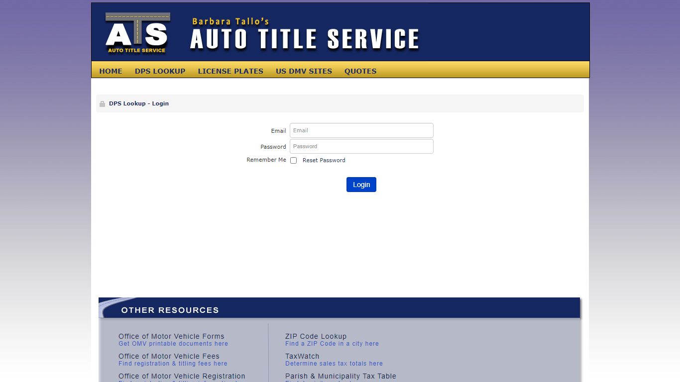 DPS Lookup - Login - Auto Title Service