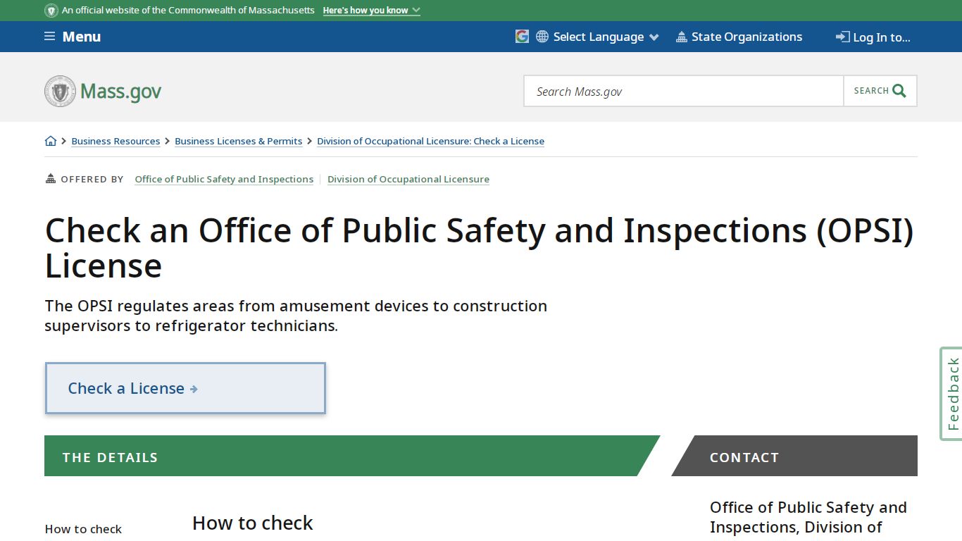 Check an Office of Public Safety and Inspections (OPSI) License