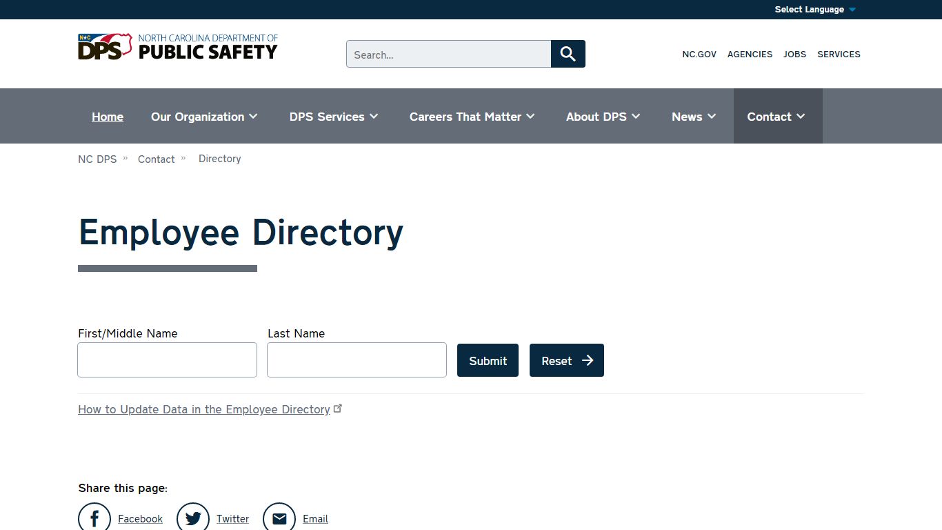 Employee Directory | NC DPS